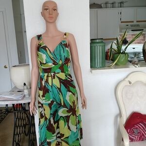 Vibrant Green and Brown Floral Dress